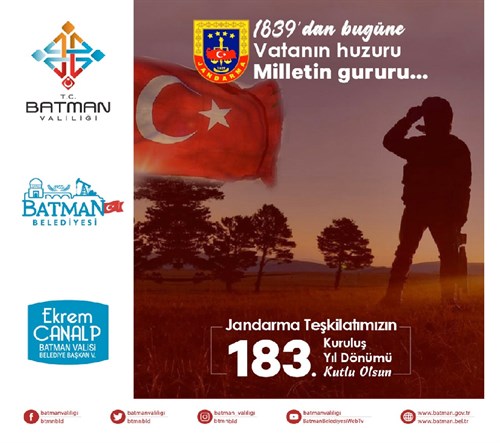 Valimiz Ekrem Canalp’ın Türk Jandarma Teşkilatı  Kuruluş Yıldönümü Mesajı 